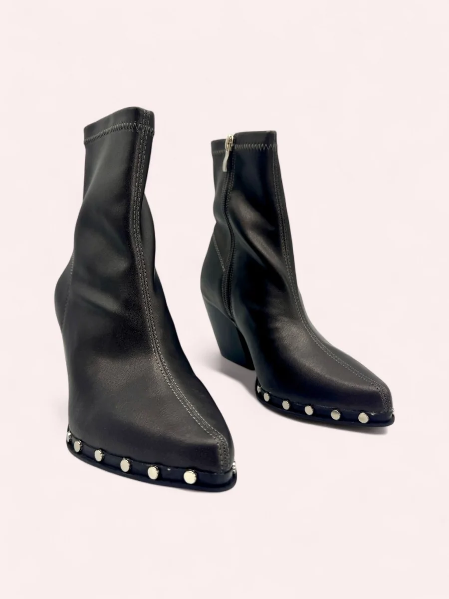 Botines Cowboy con Tacon y tachuelas Plateados Fiesse Grey Noir