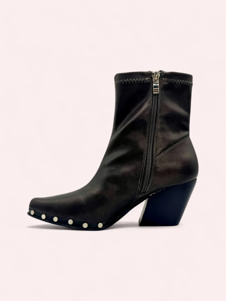 Botines Cowboy con Tacon y tachuelas Plateados Fiesse Grey Noir