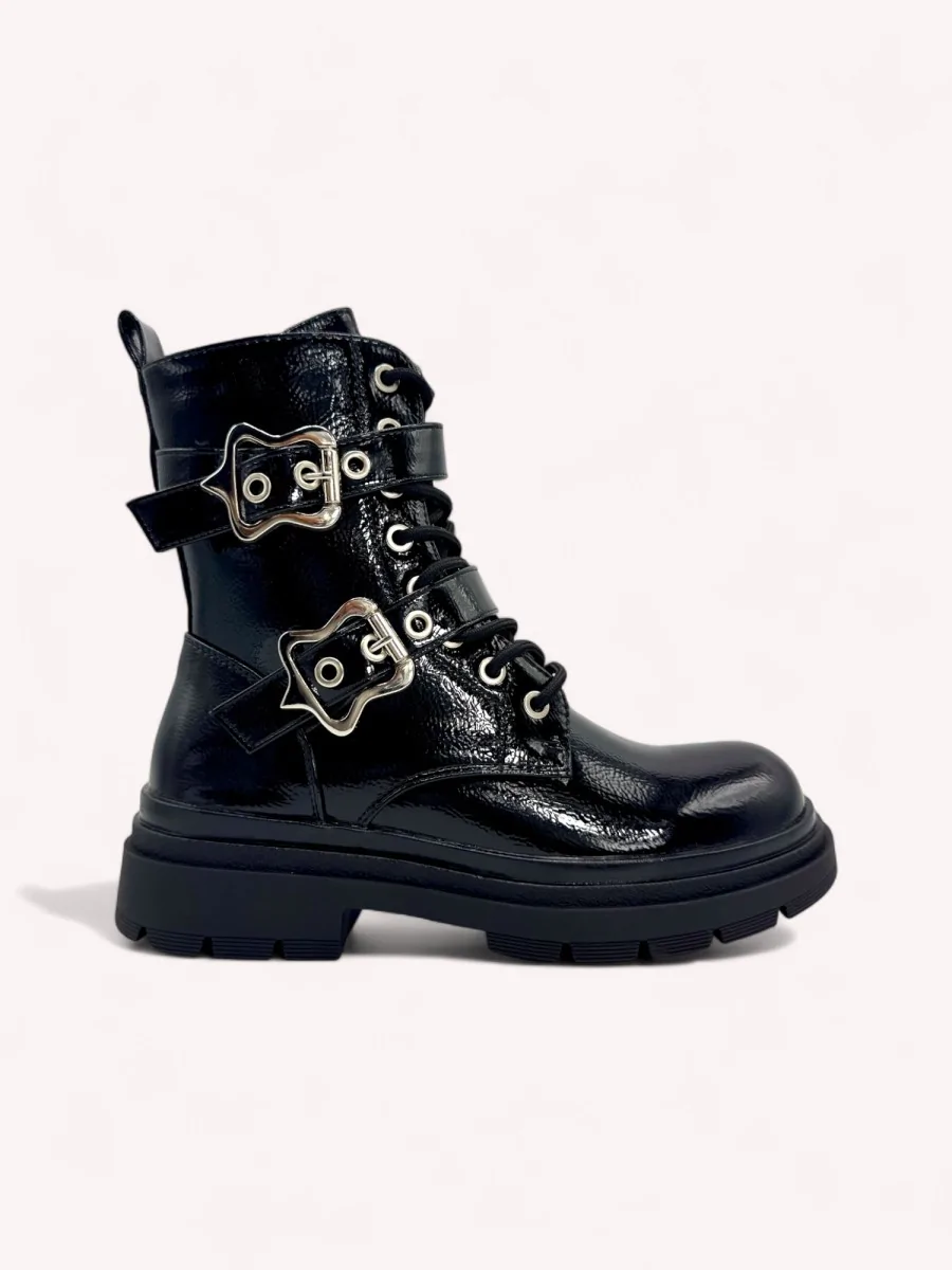 Botas de charol con doble Hebilla Tenno Noir