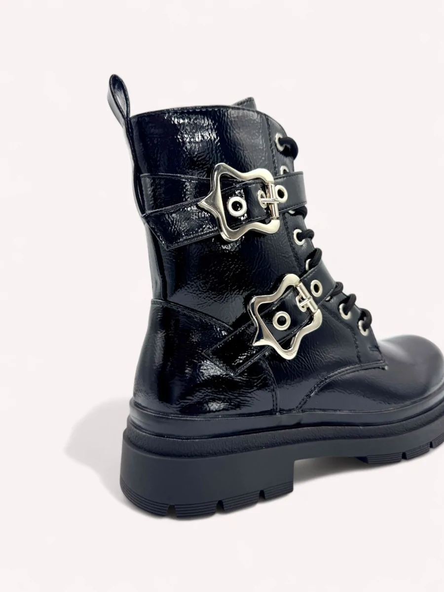 Botas de charol con doble Hebilla Tenno Noir