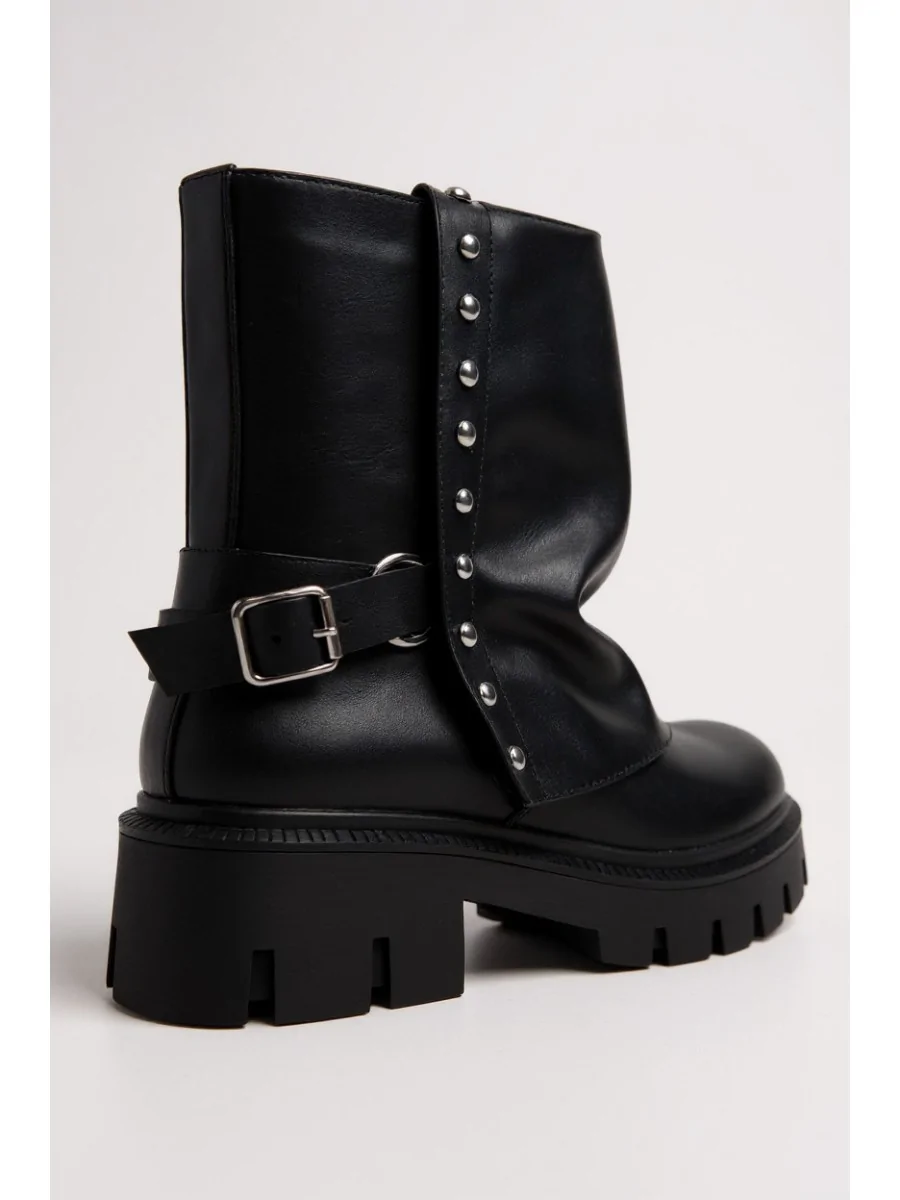 Botas con Hebilla y Tachuelas Plateadas Telve Noir