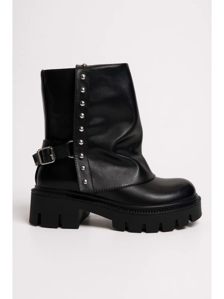 Botas con Hebilla y Tachuelas Plateadas Telve Noir