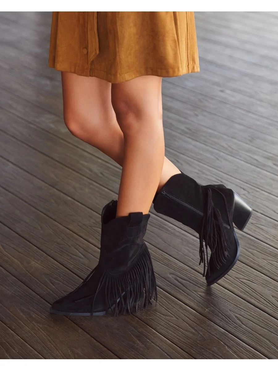 Bota cowboy con flecos Imola Noir