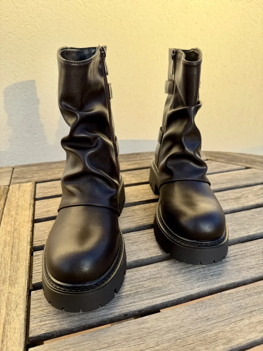 Botas biker con doble hebilla y cremallera Assago Brown