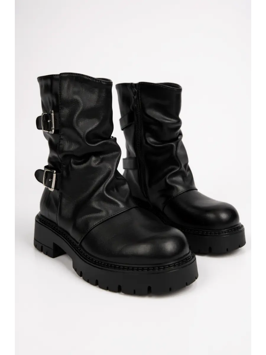 Botas biker con doble hebilla y cremallera Assago Noir