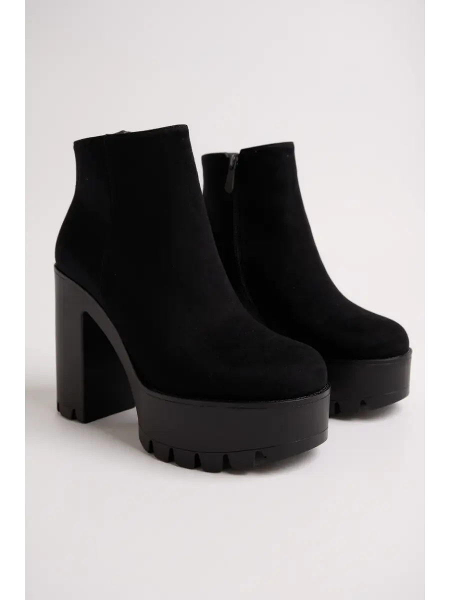 Botines de antelina con tacon y plataforma Busseto Noir