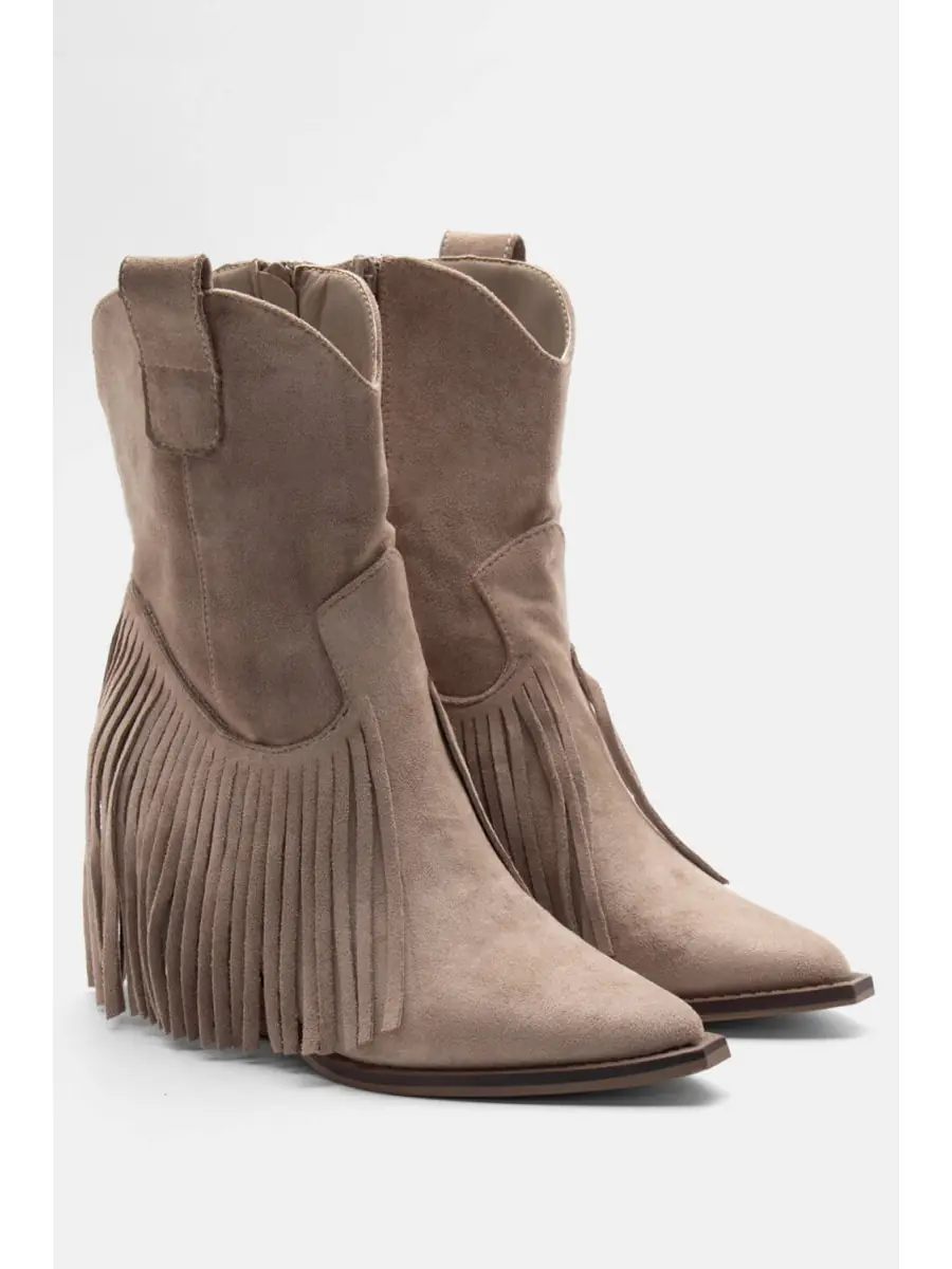 Bota cowboy con flecos Imola Beige