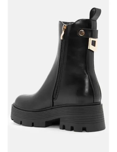 Botas con Cremallera y Detalles Dorados Sover Noir