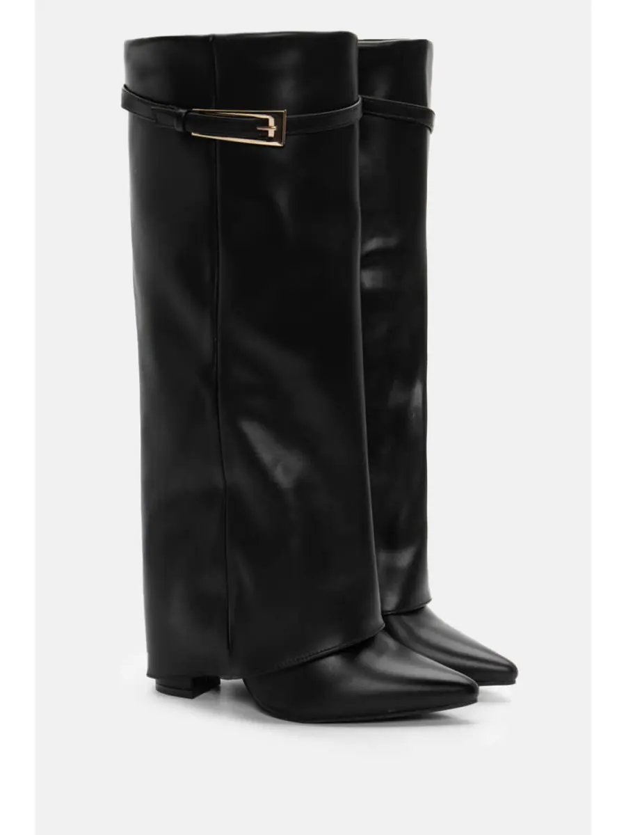 Botas de caña alta con tacon y punta fina Rivalta Noir