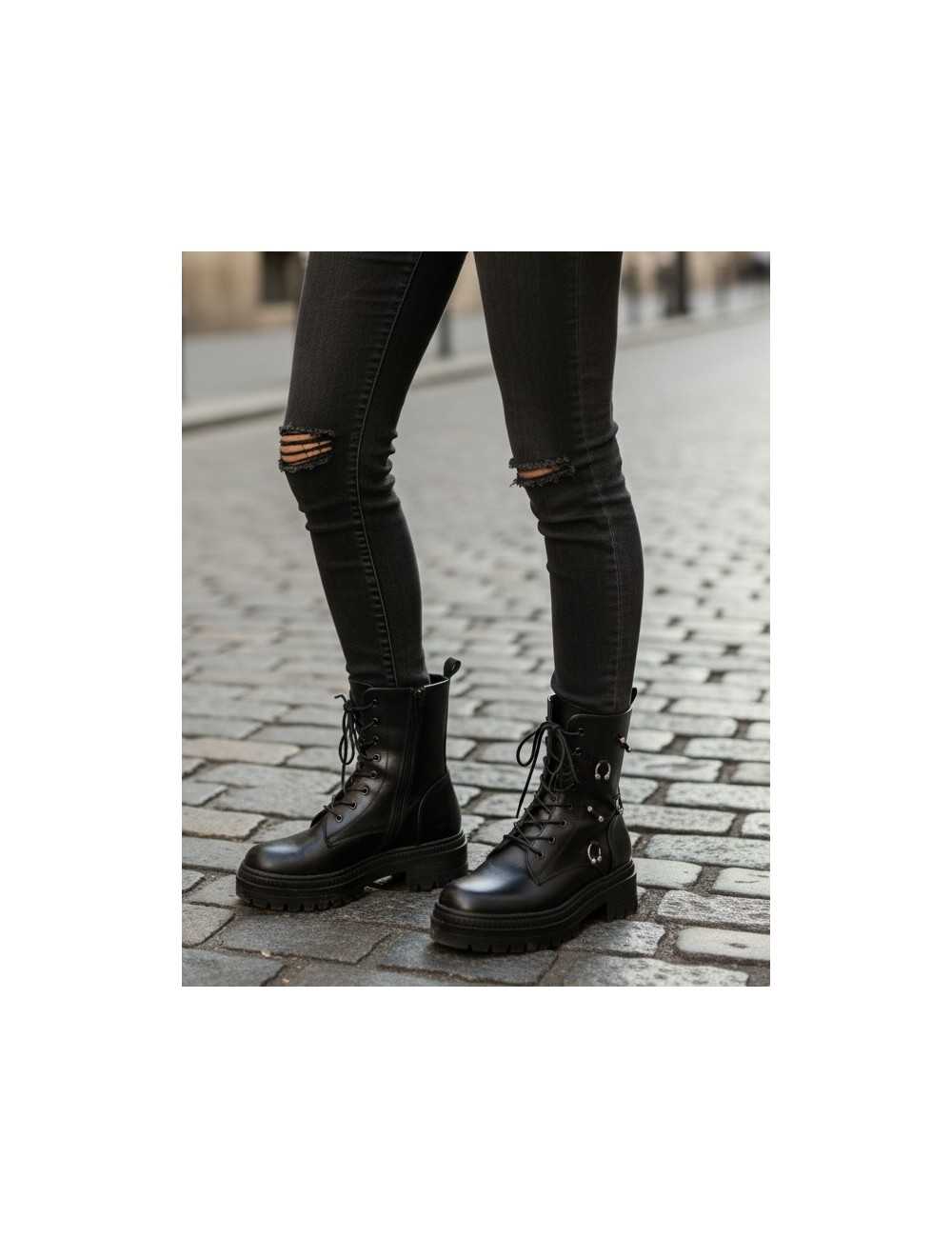 Botas Bikers con aplicaciones Plateadas Alseno Noir