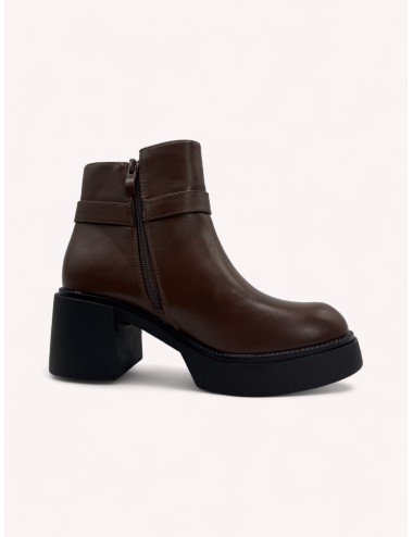 Botas con tacon grueso y cremallera Treviso Brown
