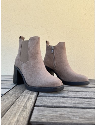 Botines con Tacon grueso y cremallera Sandi Khaki