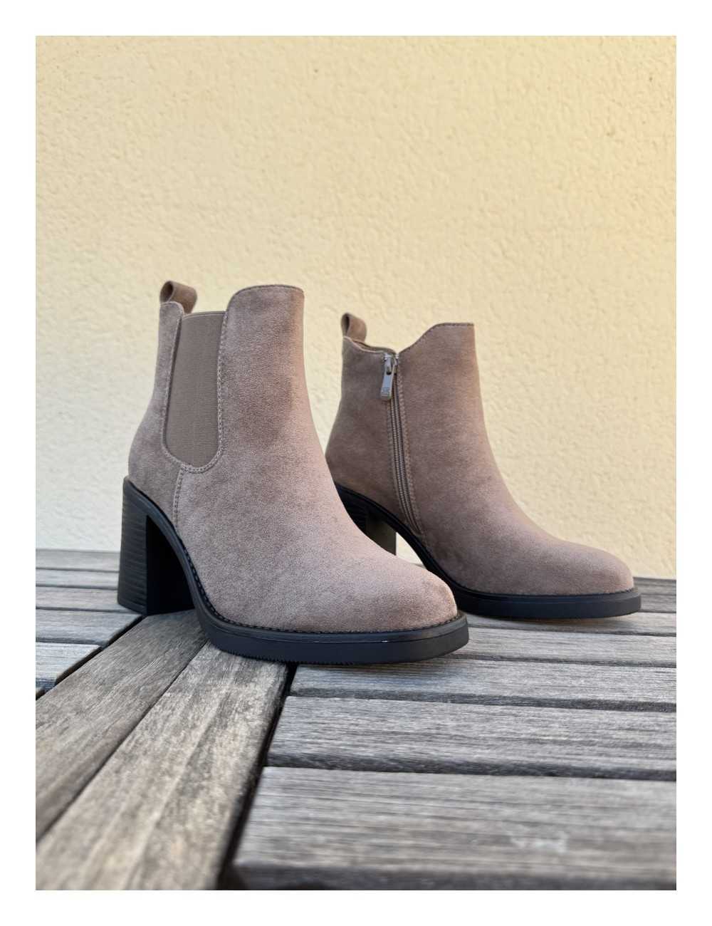 Botines con Tacon grueso y cremallera Sandi Khaki