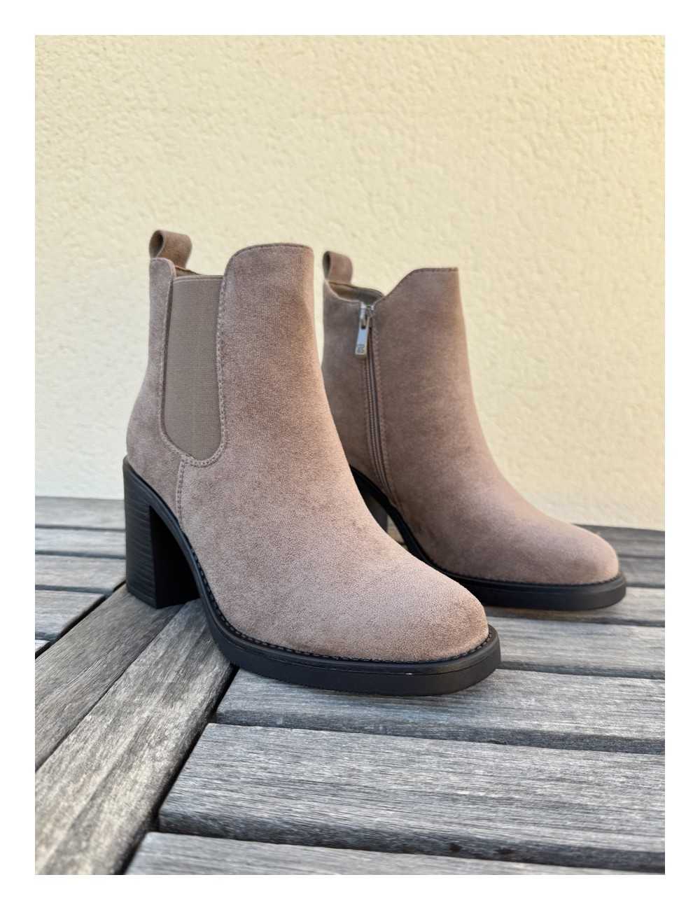 Botines con Tacon grueso y cremallera Sandi Khaki