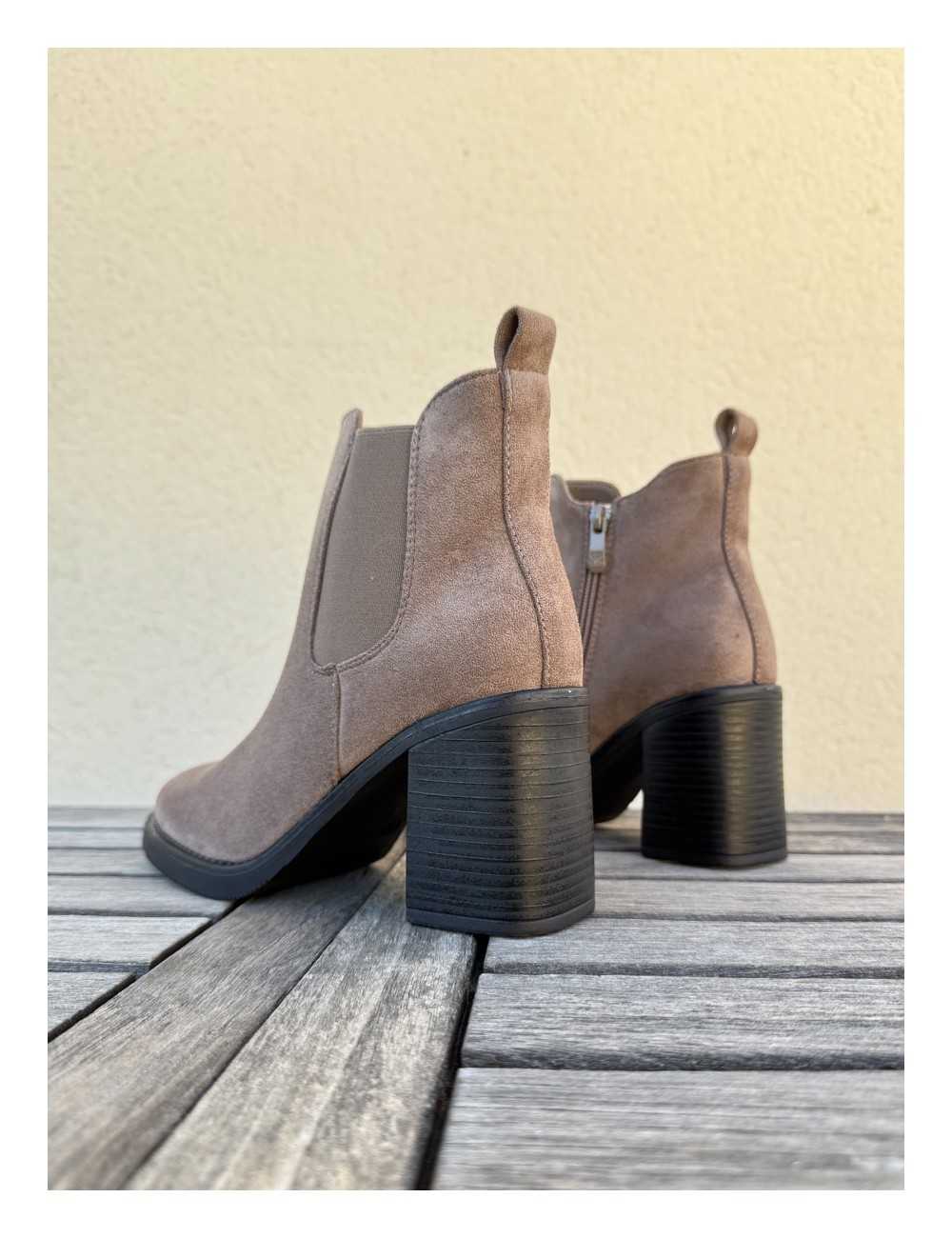 Botines con Tacon grueso y cremallera Sandi Khaki