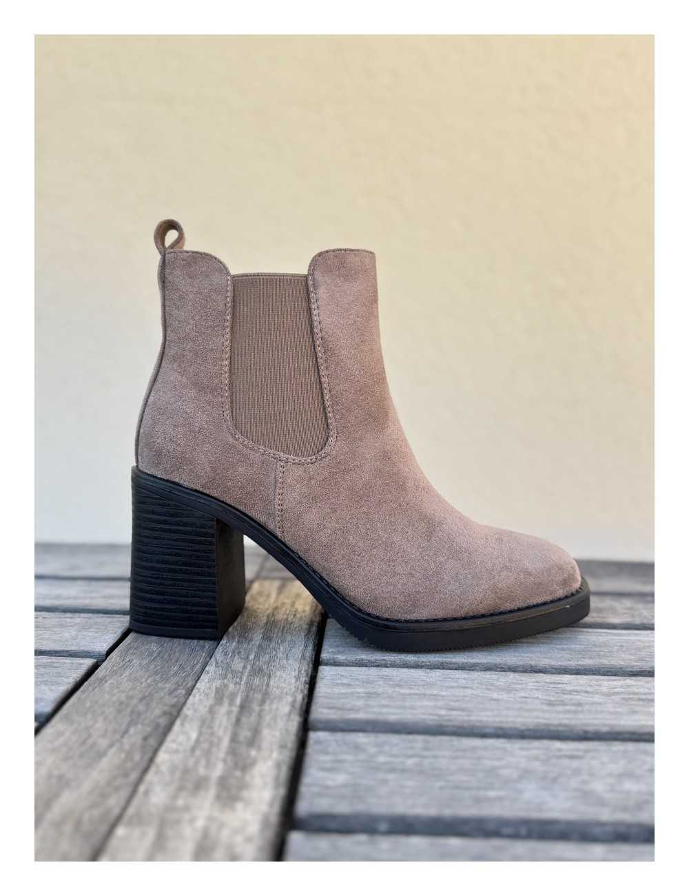 Botines con Tacon grueso y cremallera Sandi Khaki