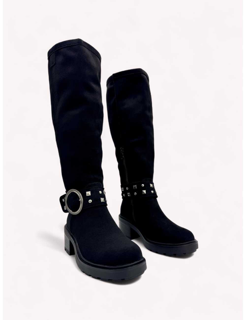 Botas alta con detalle plateado Torino Noir