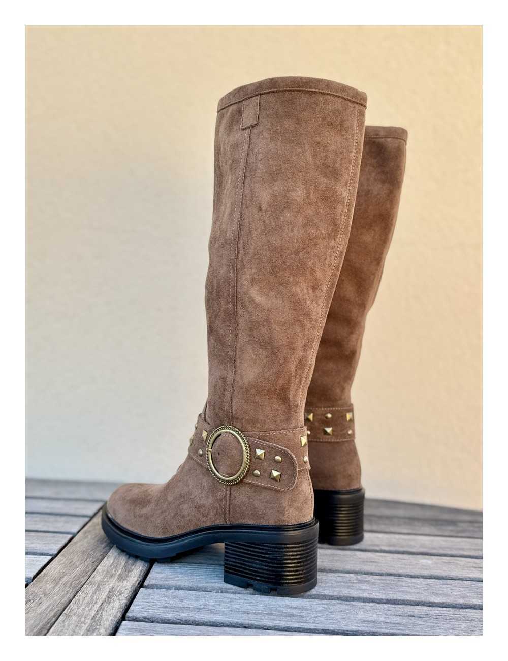 Botas alta con detalle en bronce Torino Khaki