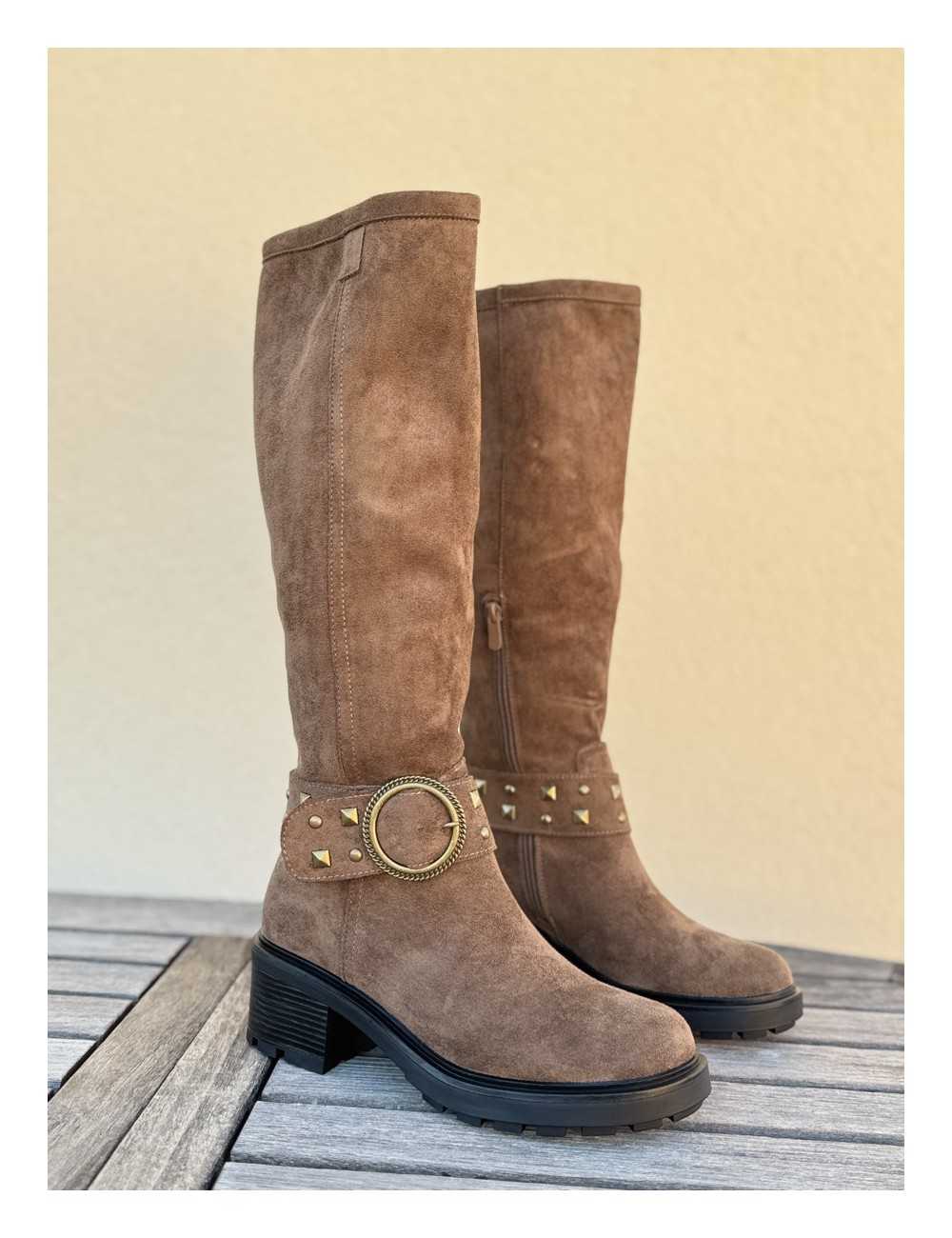 Botas alta con detalle en bronce Torino Khaki