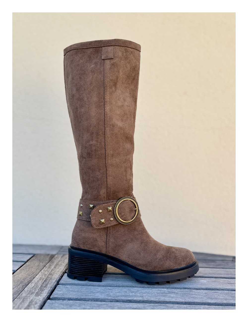 Botas alta con detalle en bronce Torino Khaki