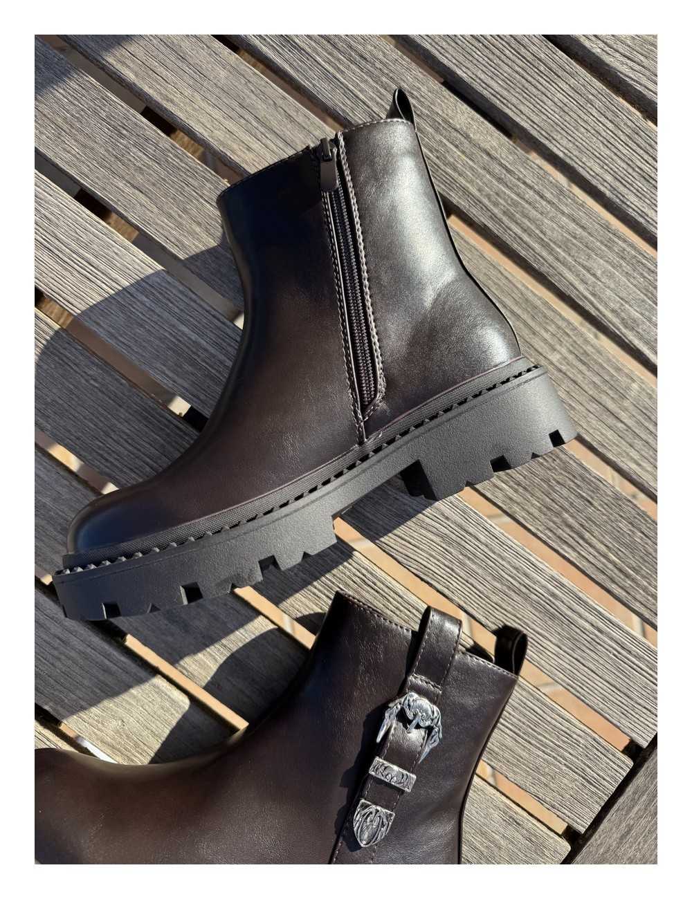 Botas moteras con hebilla y cremallera Molise Brown