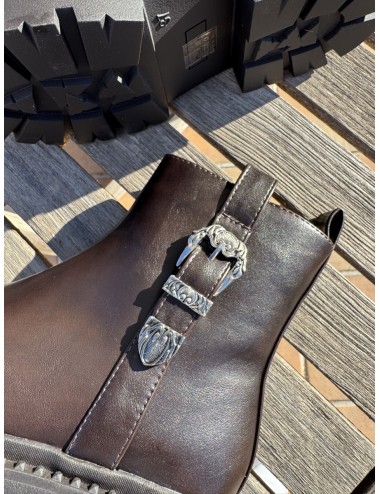 Botas moteras con hebilla y cremallera Molise Brown