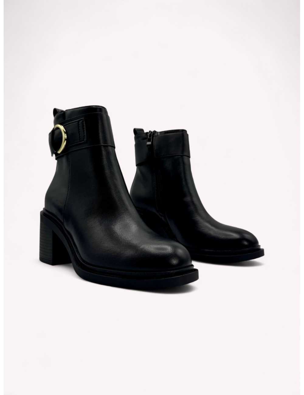 Botas con tacon grueso y detalle dorado Genova Noir