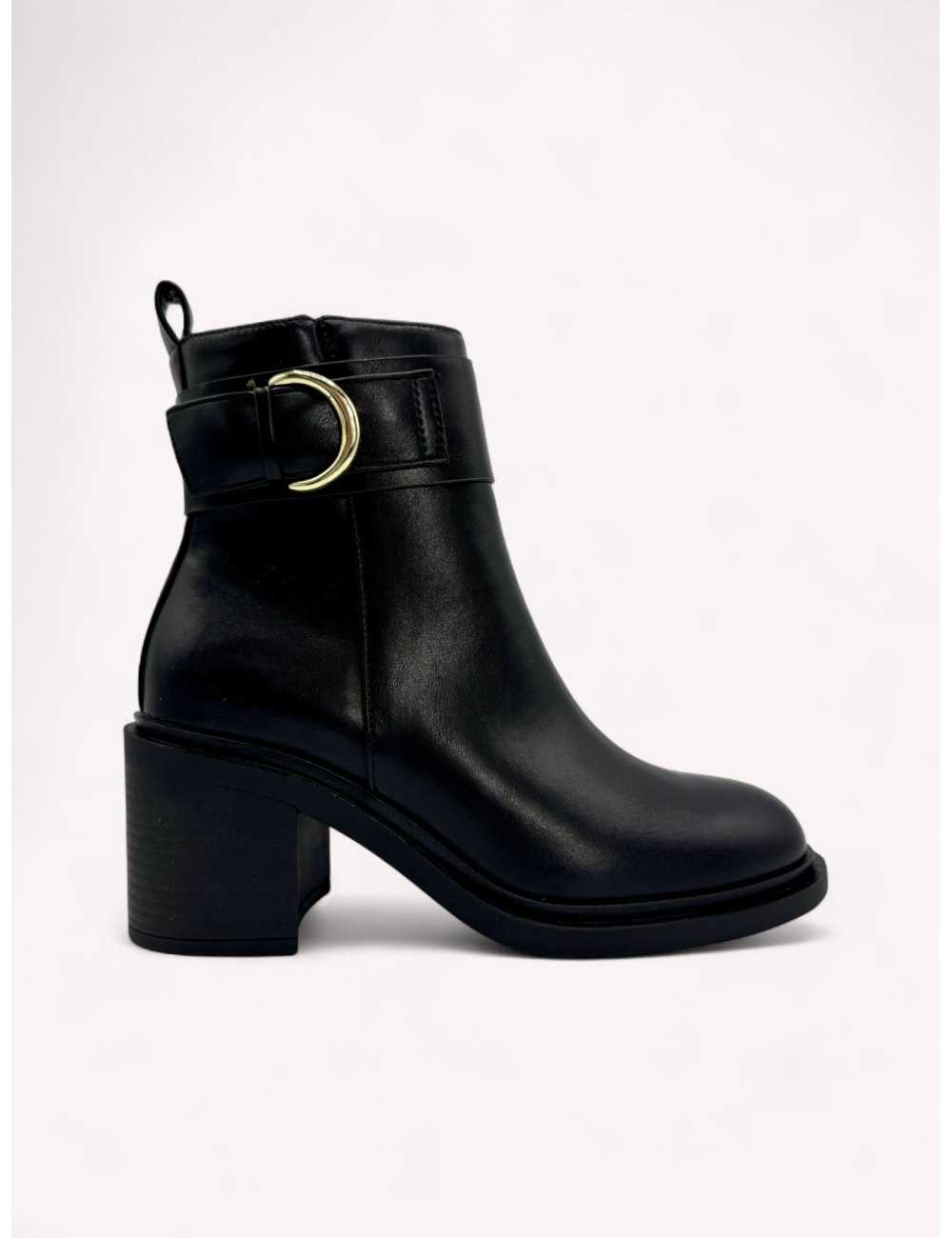Botas con tacon grueso y detalle dorado Genova Noir