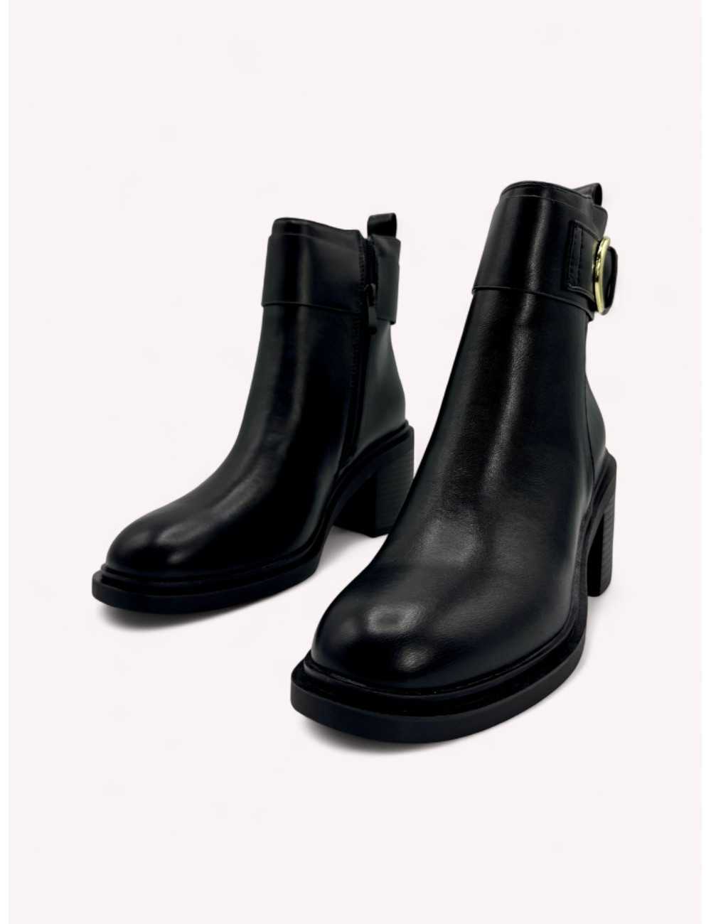 Botas con tacon grueso y detalle dorado Genova Noir