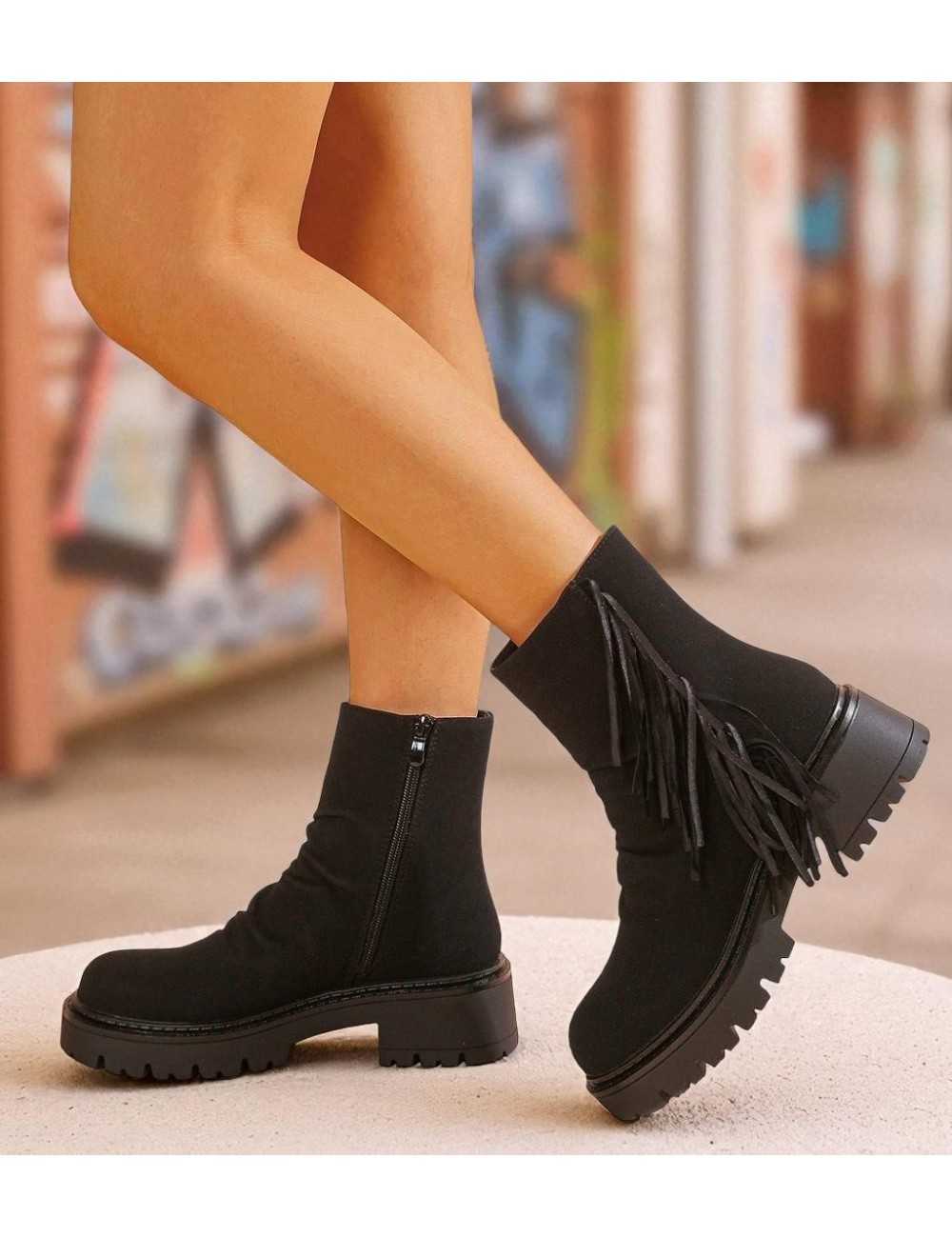 Botas con flecos Lecce Noir