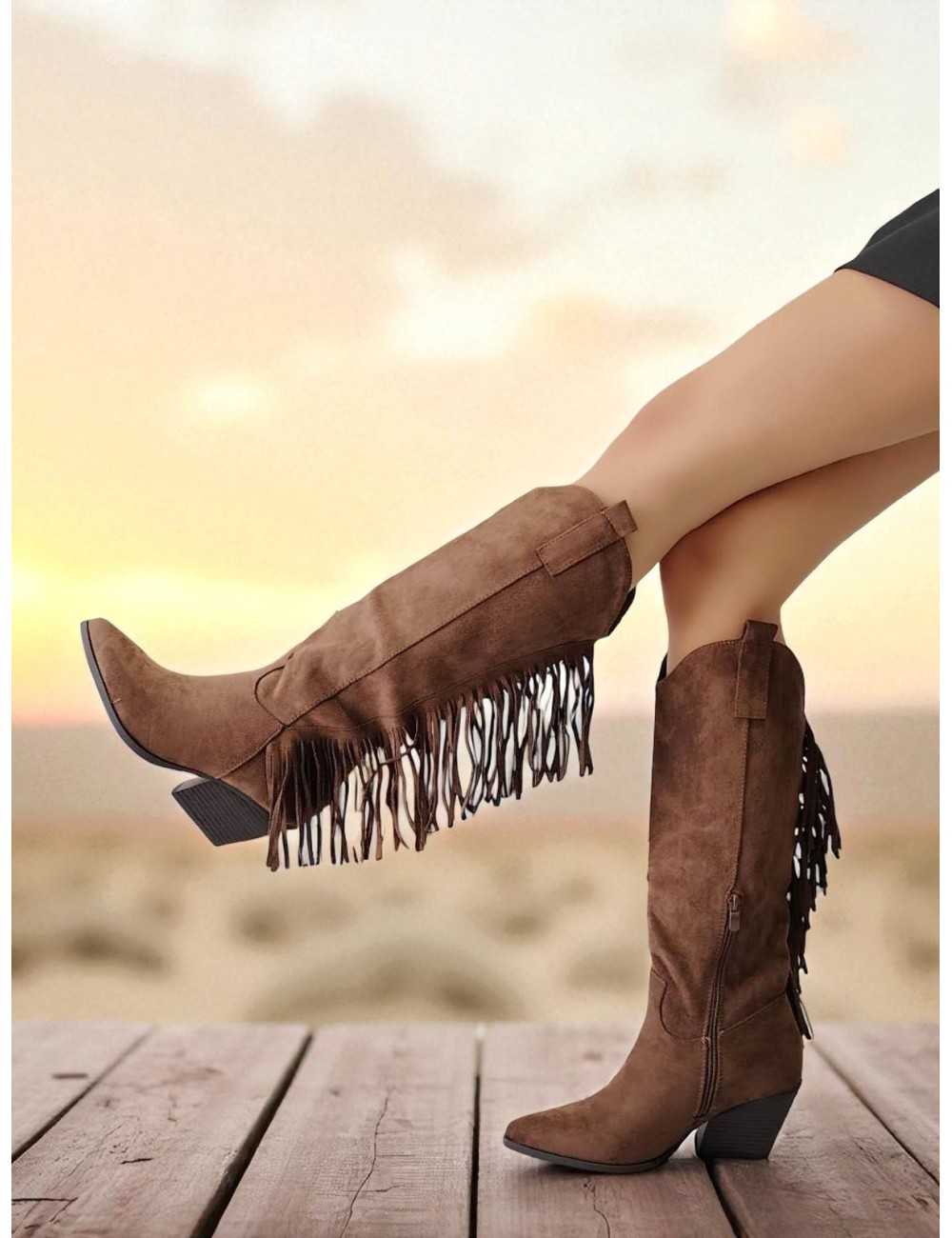 Botas Cowboy con Flecos Verona Khaki