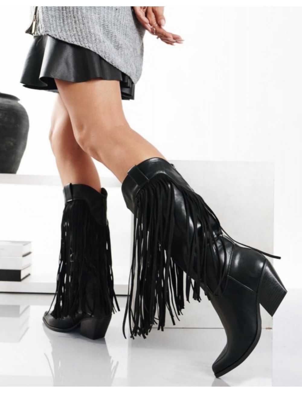 Botas Cowboy con Flecos Cisano Noir