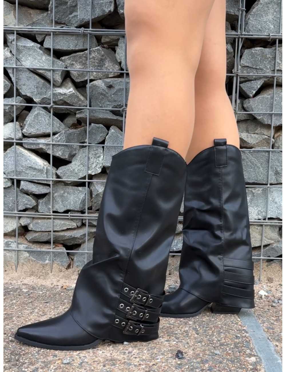 Botas Cowboy con hebillas Veveri Noir
