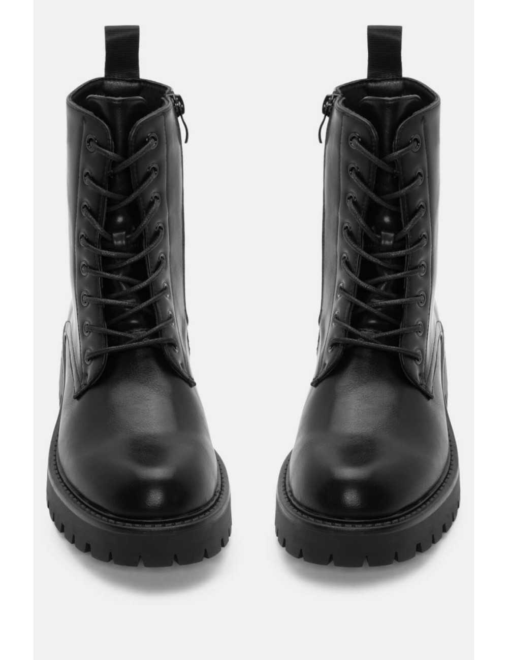 Botas bikers con cordones y cremallera Gavi Noir
