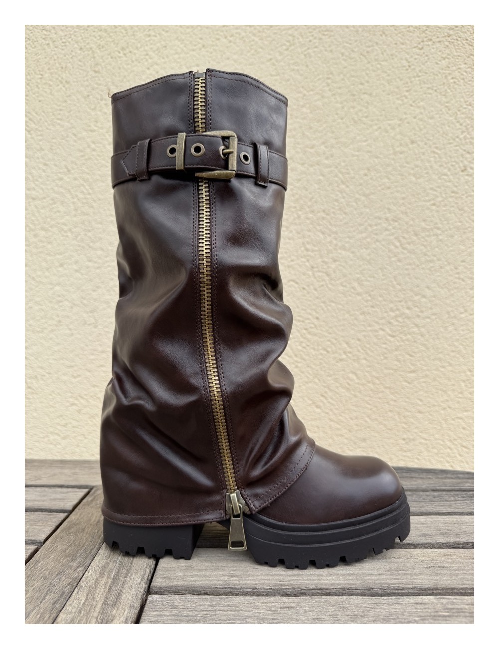 Bota con plataforma y punta redonda Mantua Brown