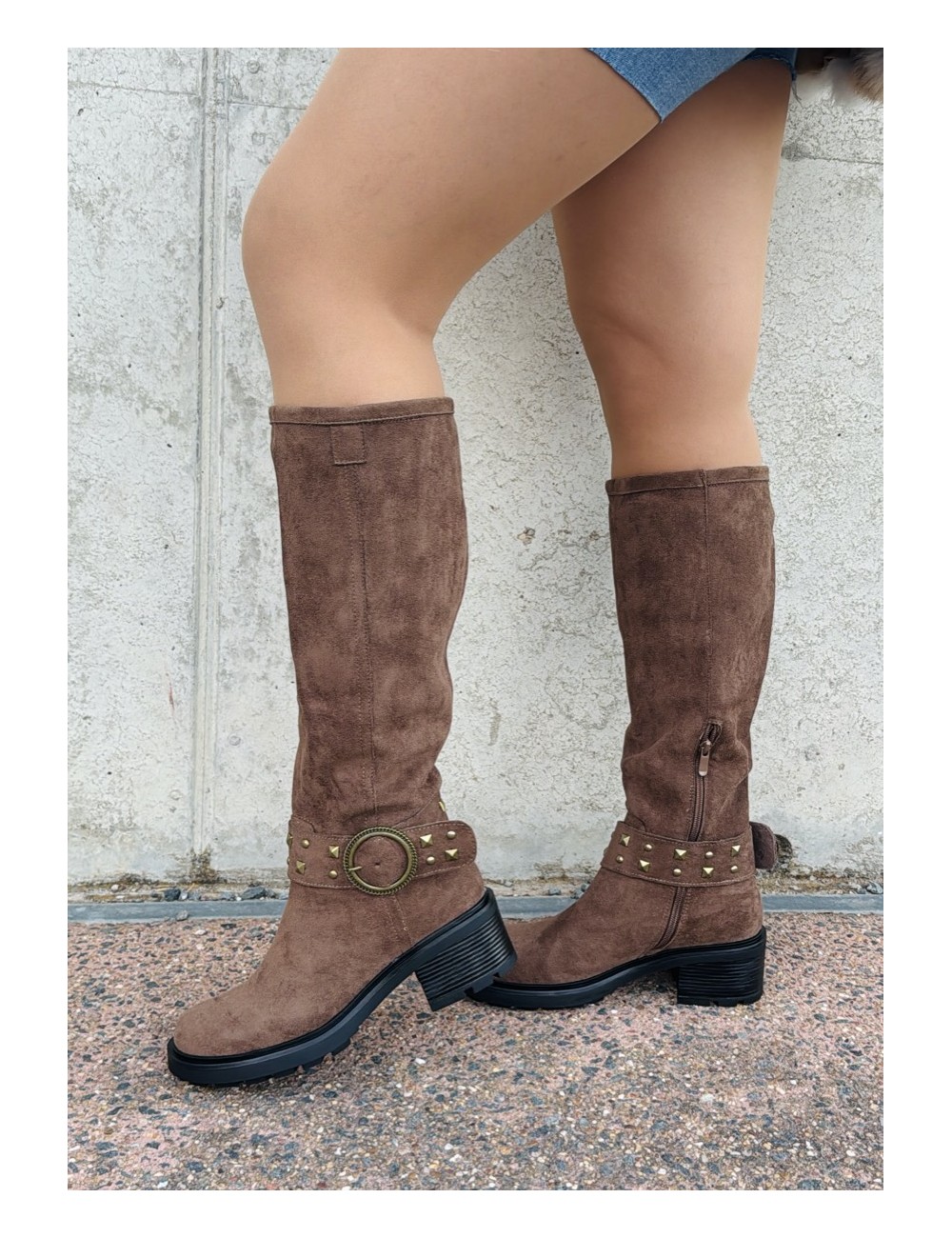 Botas alta con detalle en bronce Torino Khaki