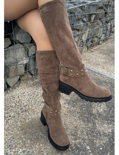 Botas alta con detalle en bronce Torino Khaki