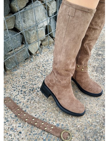 Botas alta con detalle en bronce Torino Khaki