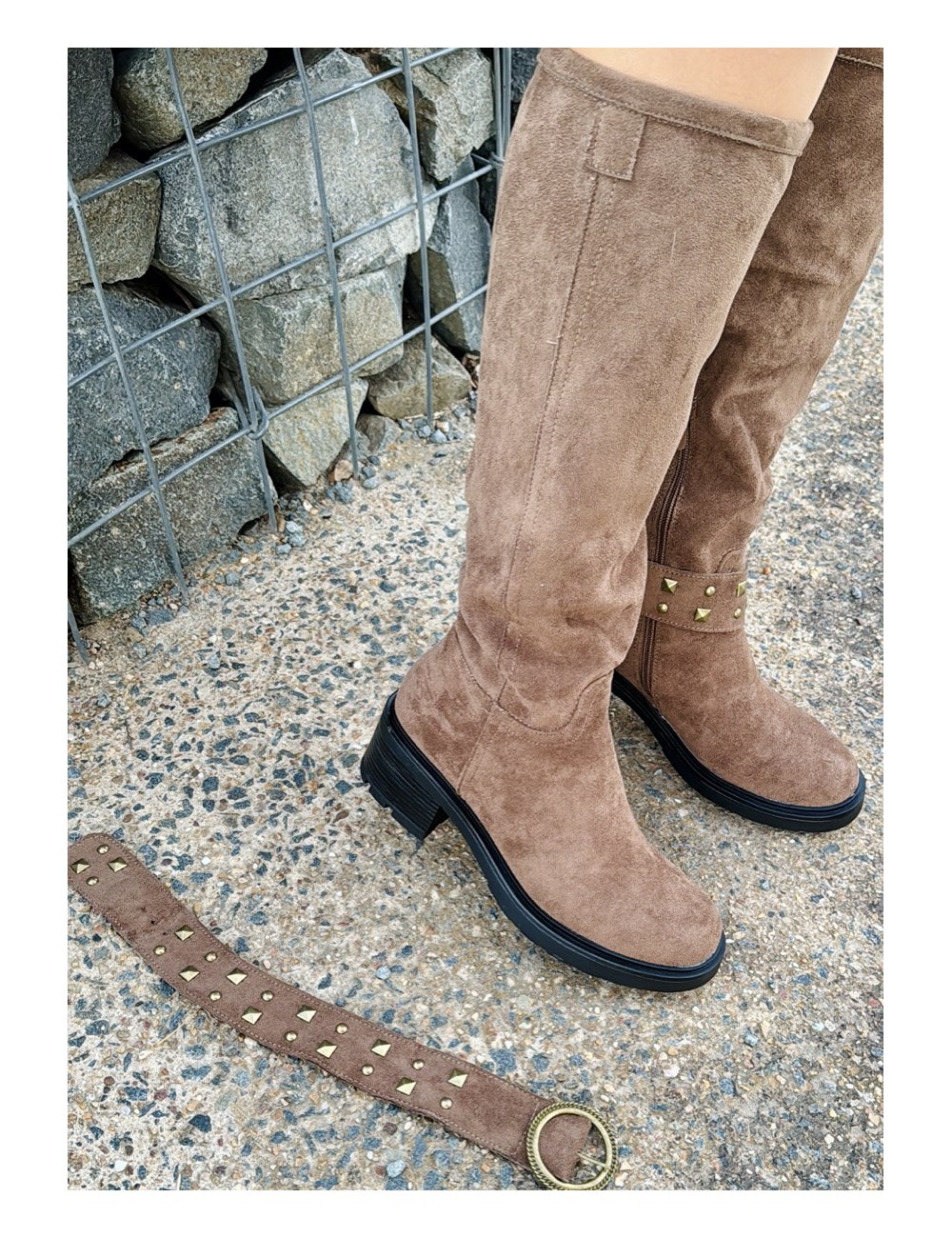 Botas alta con detalle en bronce Torino Khaki