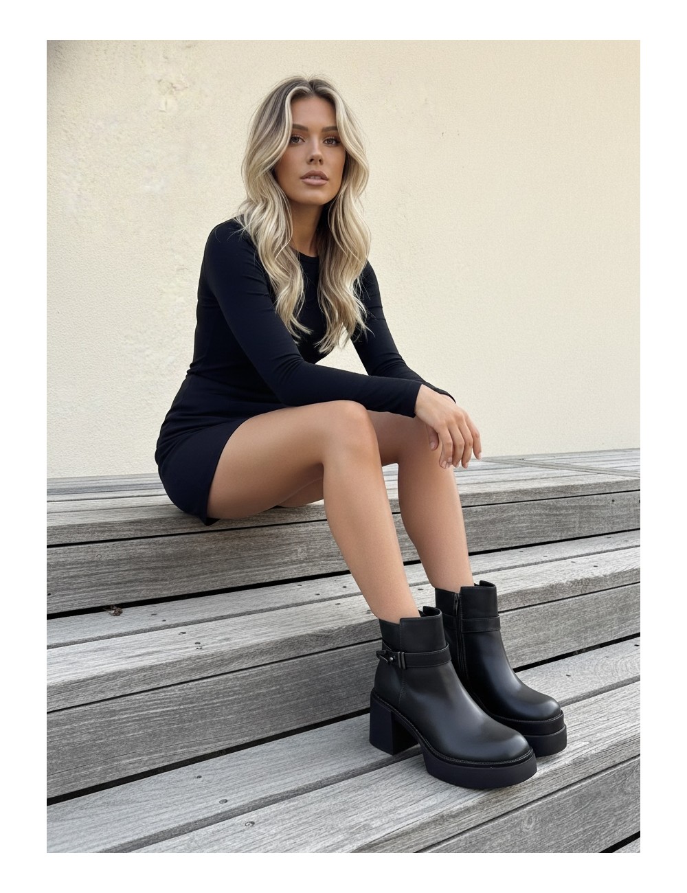 Botas con tacon grueso y cremallera Treviso Noir