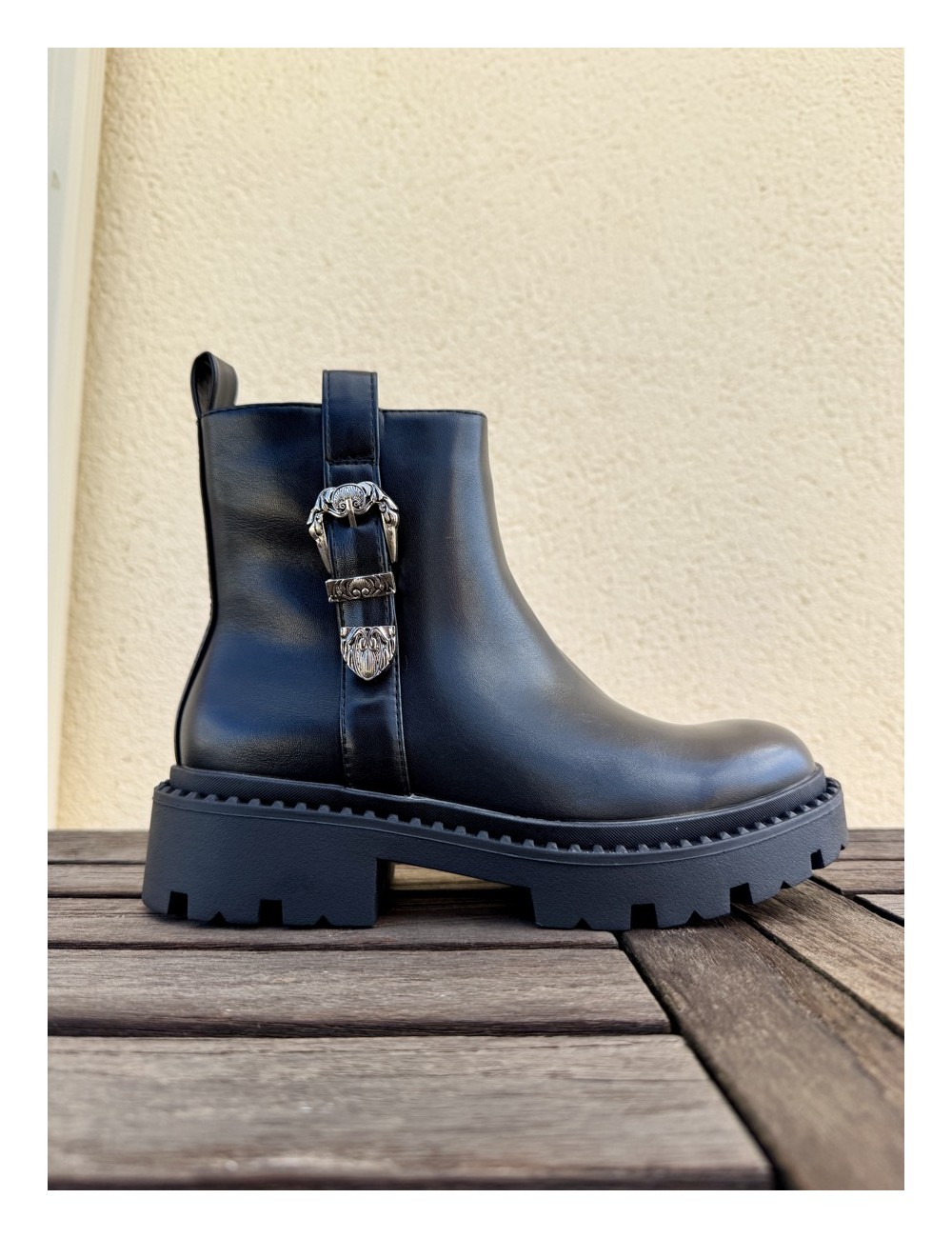Botas moteras con hebilla y cremallera Molise Noir