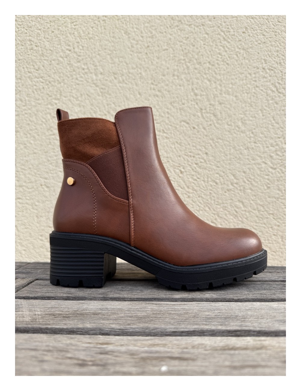 Botines con tacón grueso Marsala Camel