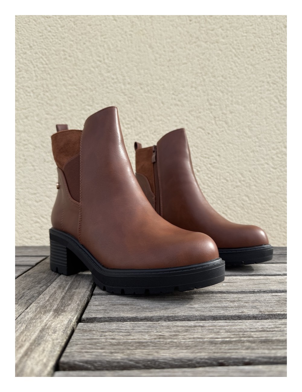 Botines con tacón grueso Marsala Camel