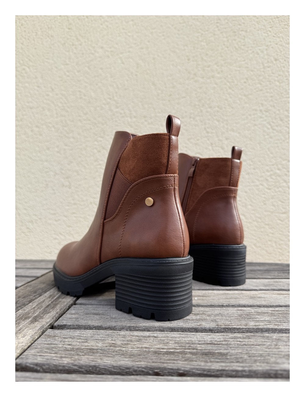 Botines con tacón grueso Marsala Camel