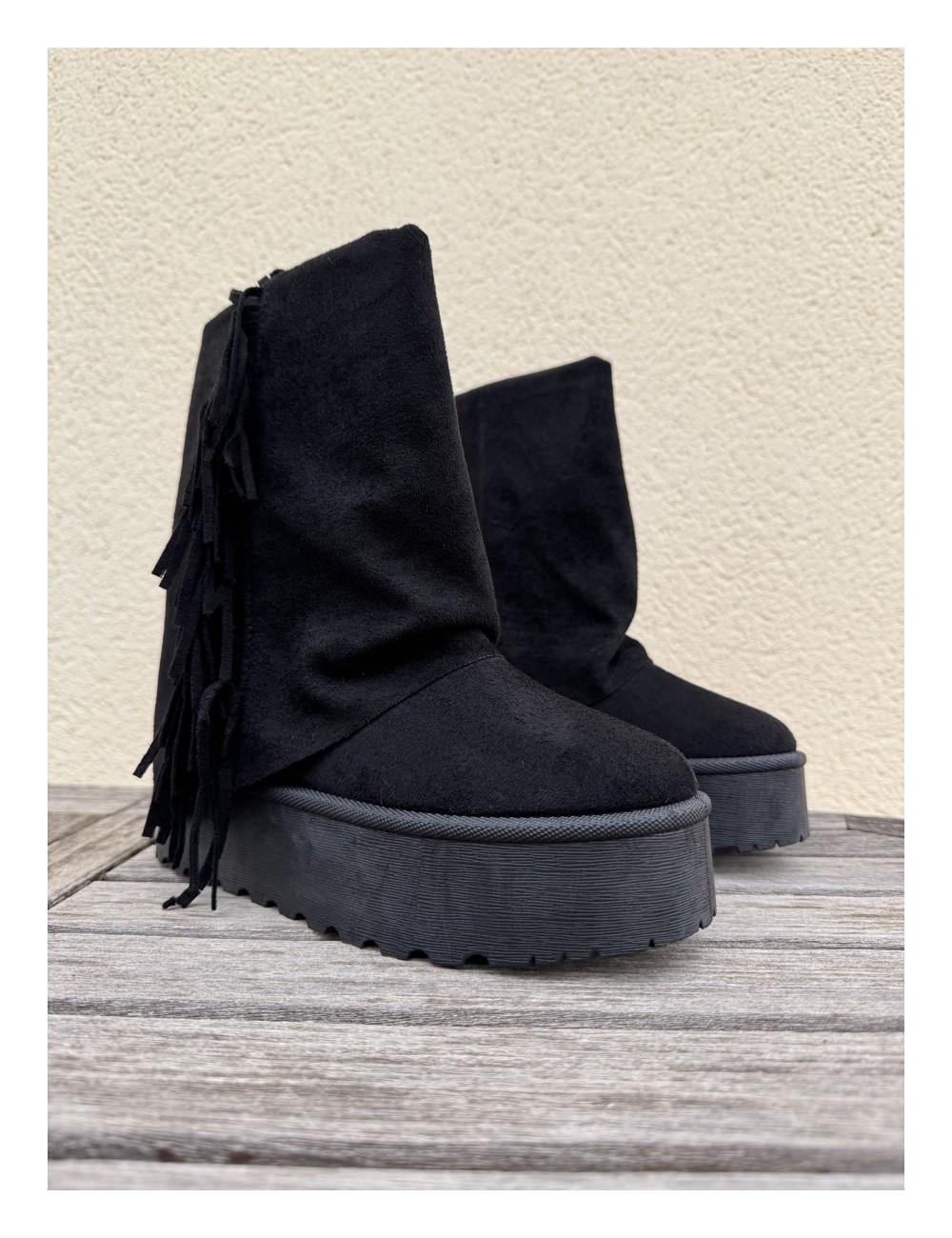 Botas con flecos y plataforma Crotona Noir