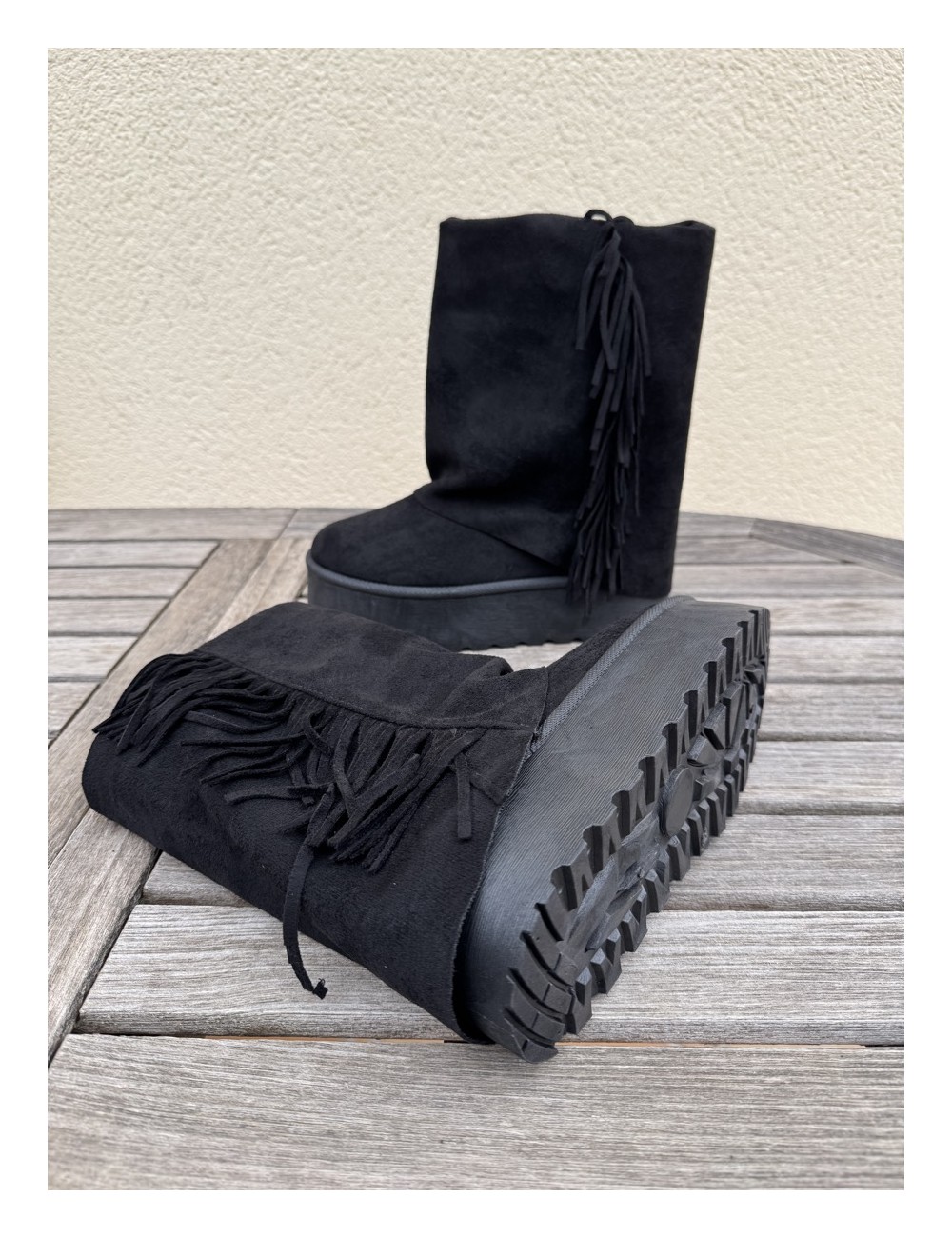 Botas con flecos y plataforma Crotona Noir