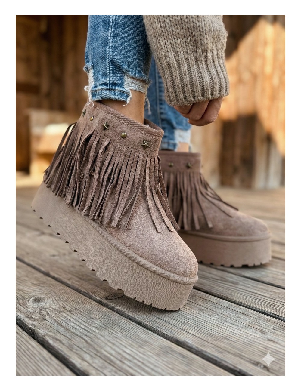 Botas de nieve con flecos Trapani Khaki