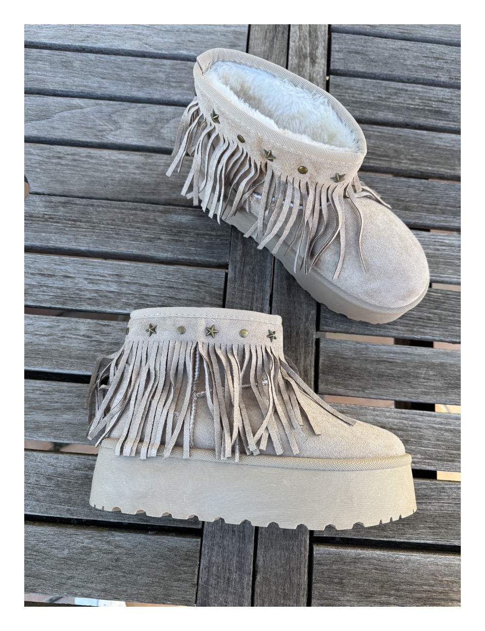 Botas de nieve con flecos Trapani Beige