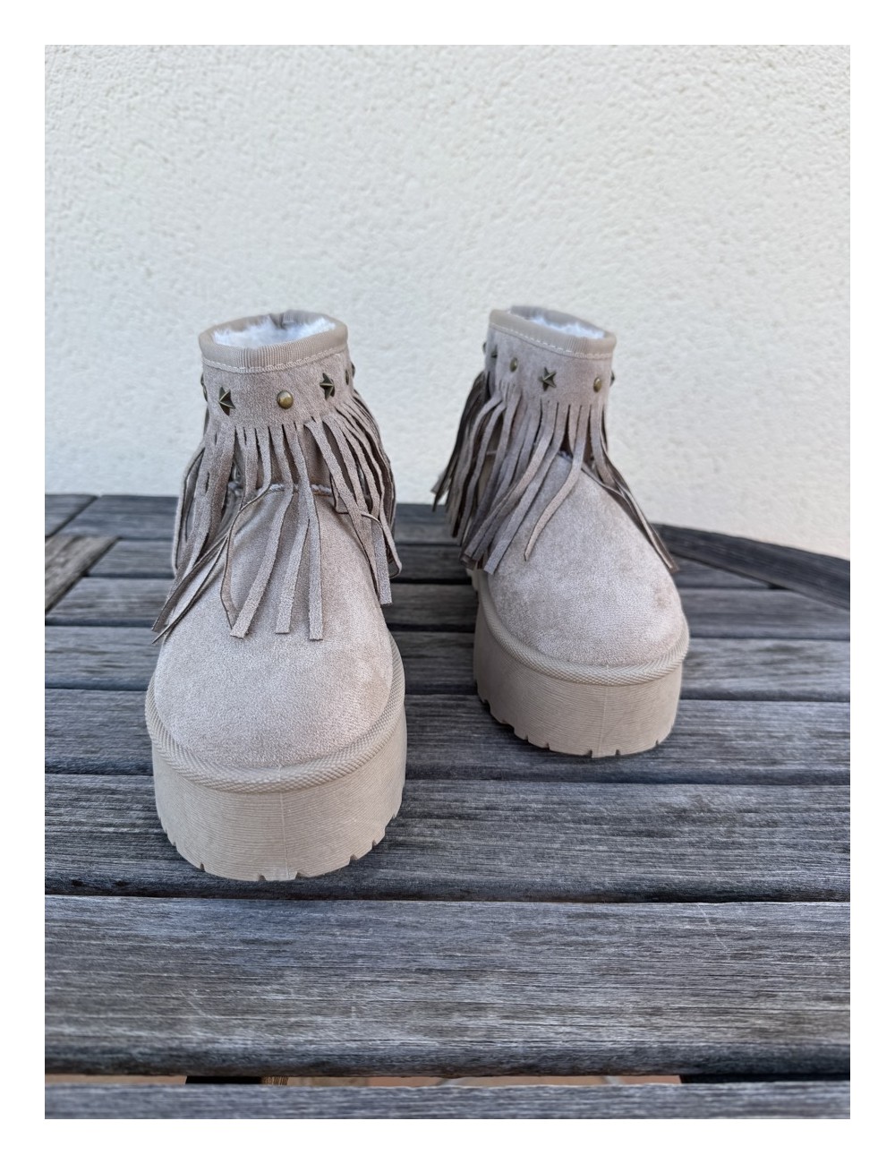 Botas de nieve con flecos Trapani Beige