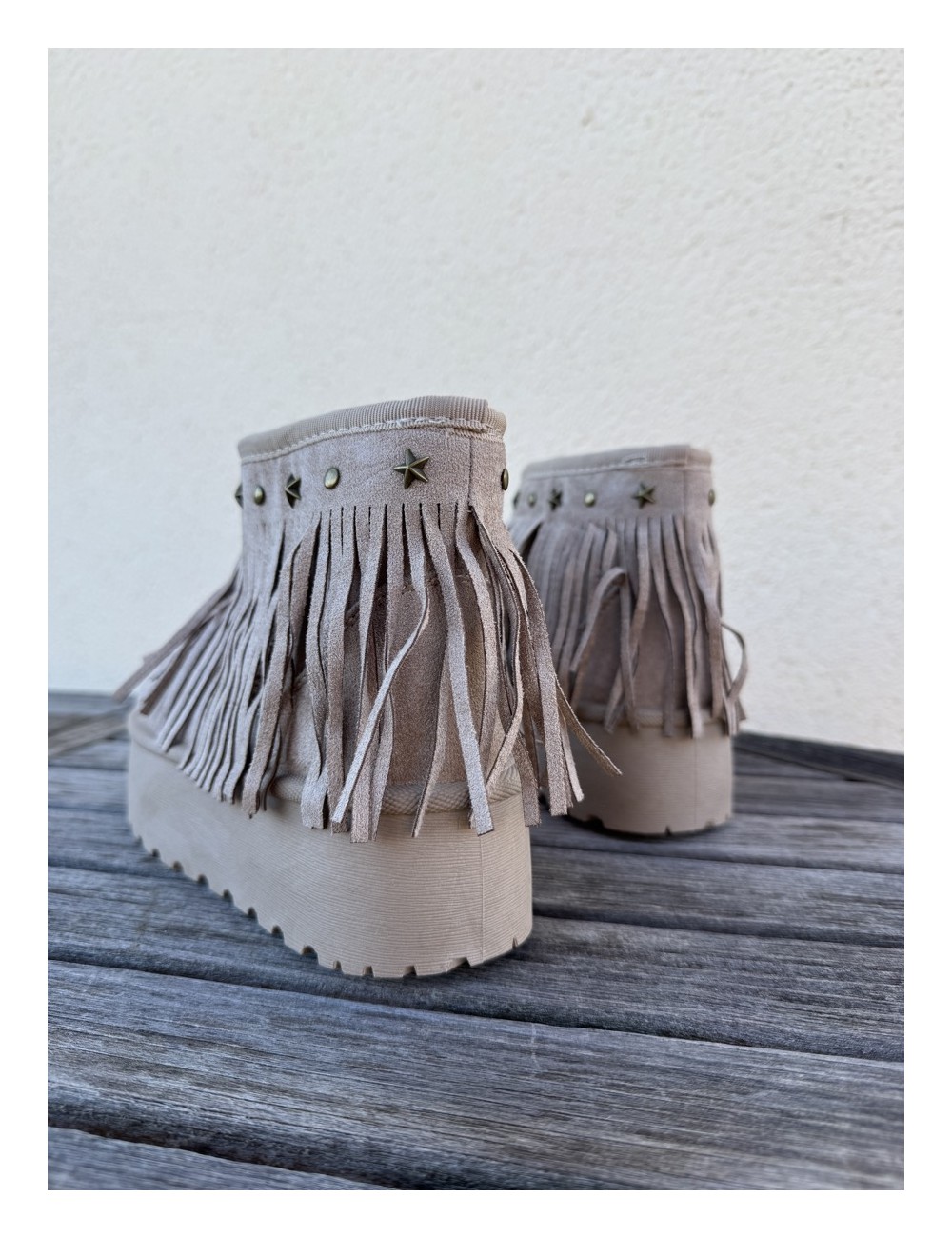 Botas de nieve con flecos Trapani Beige